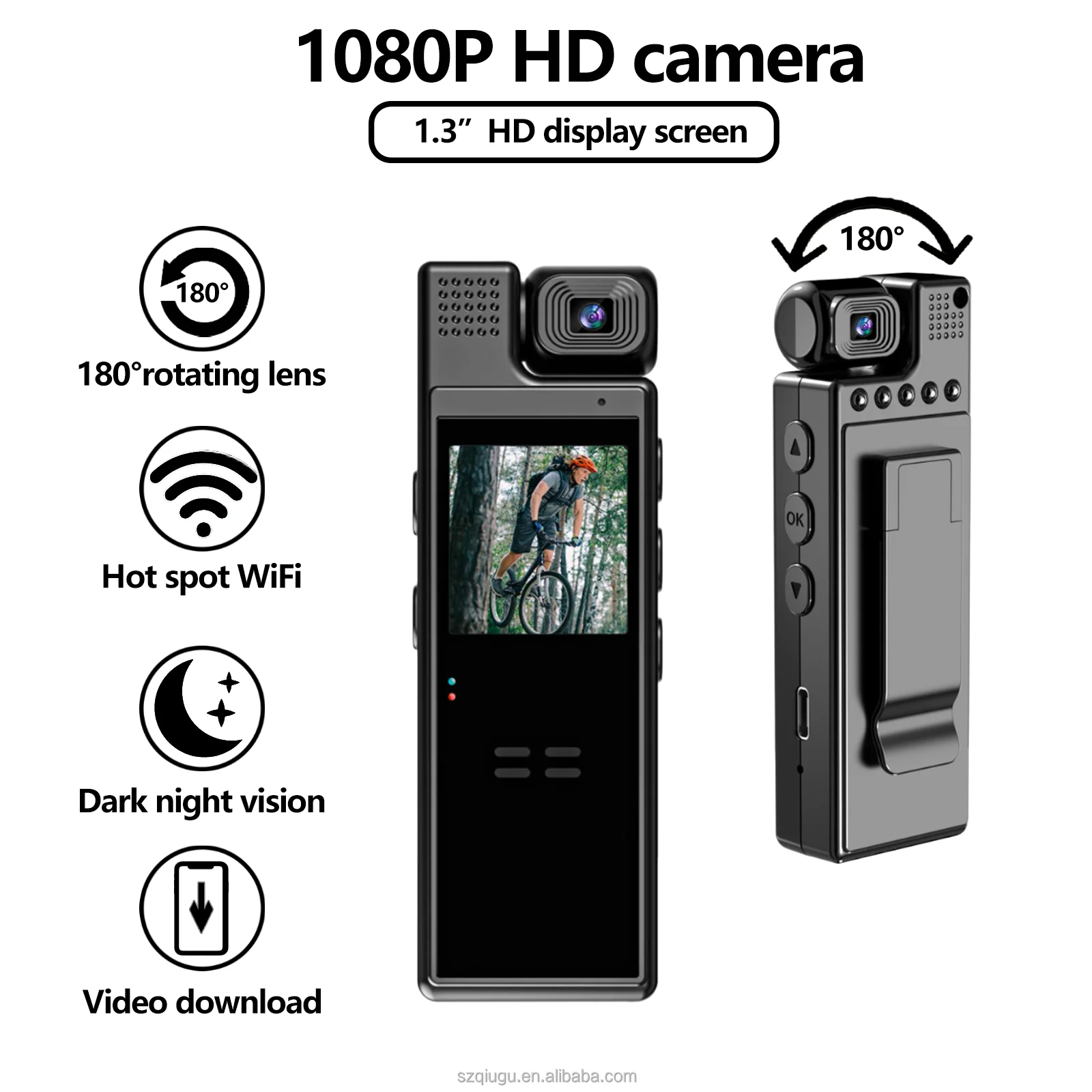 Mini Camera With HD IPS Screen,180 Rotatable Len And Back Clip Full HD Police Body Worn Camera,Wearable,Pocket Bodycam Camcorder - 44