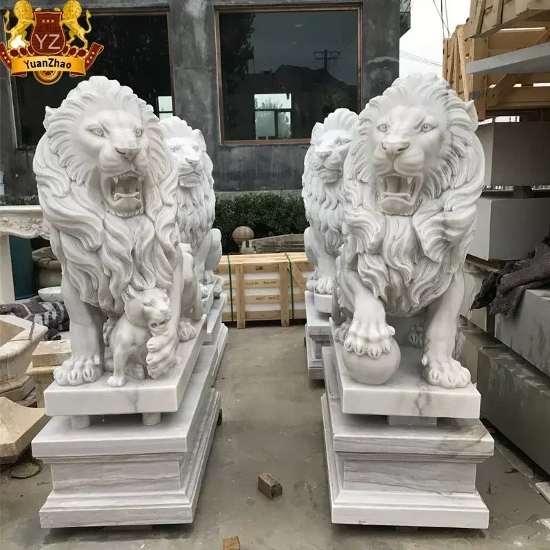 屋外の庭の装飾中国のライオンの石の彫刻と彫刻花崗岩大理石中国