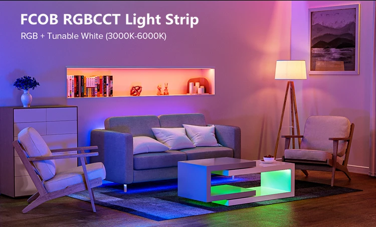 FCOB CCT Tunable White LED Light Strip RA 90  High Density 640 LEDs Flexible FOB COB Led Strip Light  DC24V