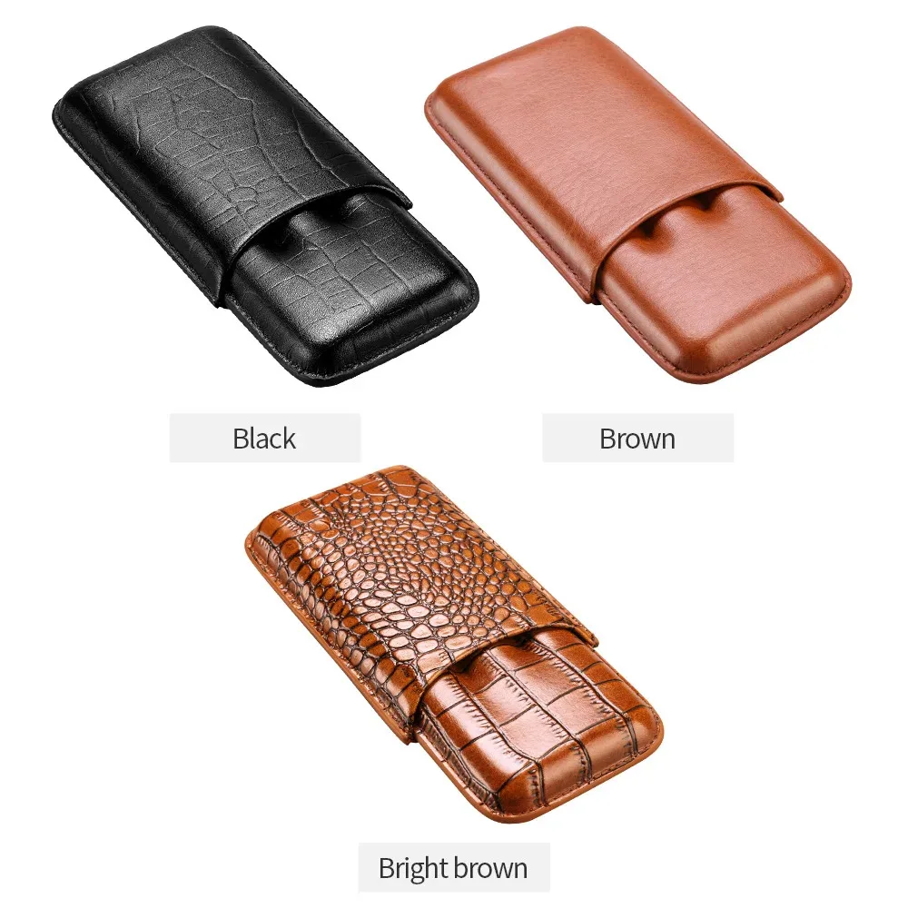 Portable Leather Cigar Case With Cutter 3 Tube Holder Humidor Travel S ...