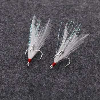 Aojin Blood Groove Feather Treble Hooks Triple Strengthened Big Eye Horse Mouth Lure Fishing Gear 50 Pack – Hooks – view 2