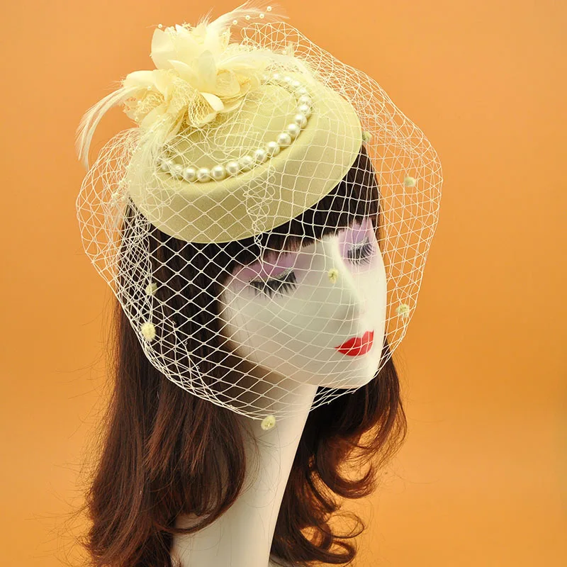 Women Wedding Party Fascinators and Hats Elegant Ladies Mariage Mesh Female Fascinator Hat Fancy Veils Chapeau Cap Pearls