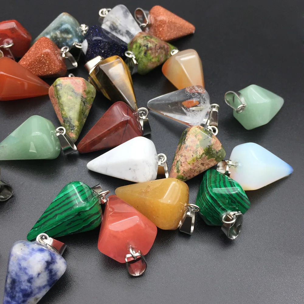 Wholesale Natural Stone Hexagon Cone Crystal Pendant Conical Bullet ...