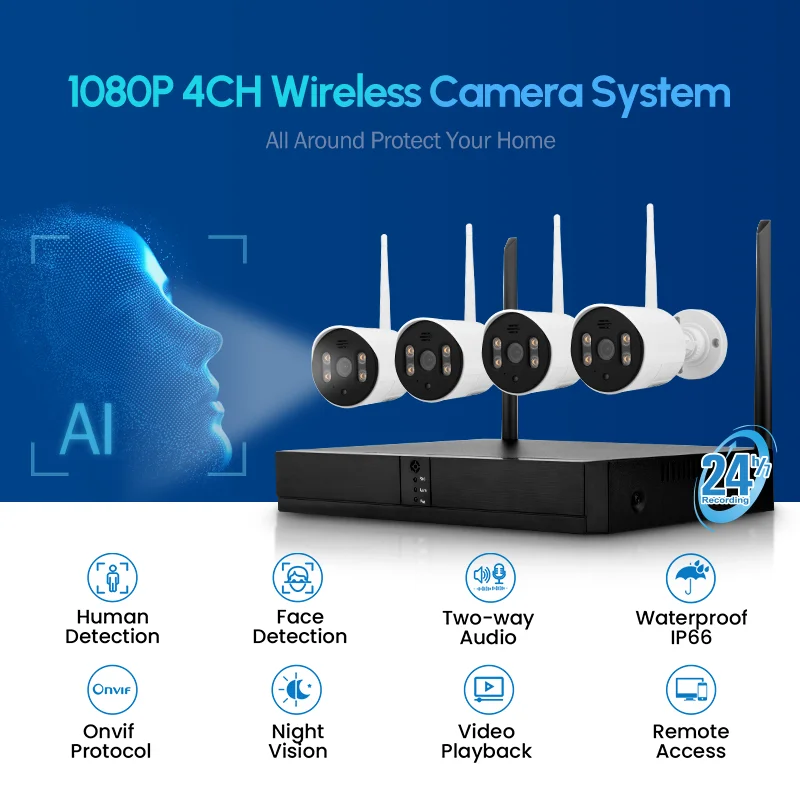2mp Long Range Ip Wifi Home Security Camera System Surveillance Video