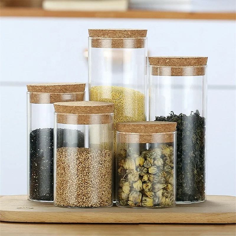 Muti-size Glass Storage Jars glass jars with Cork lids Food Container Glass storage jar for home Kitchen