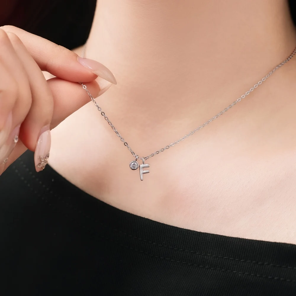 KAKODIY Initial Pendant Necklace 925 Sterling Silver with 5A Cubic Zirconia 26 Letters -F- Letter Jewelry for Women Gifts detail 3