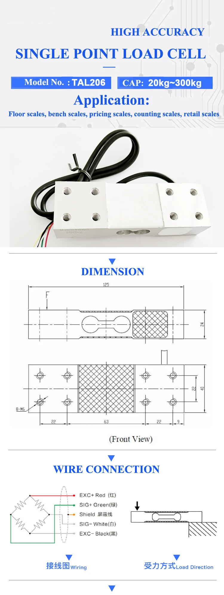 Load Cell Parallel Connection Single Point Load Cell - Parallel Beam Sensor for 150kg-200kg