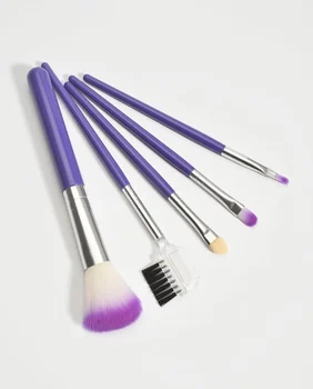 Colorful makeup brushes 5 pieces small set basic makeup tools for beginner synthetic hair makeup tools wooden handle