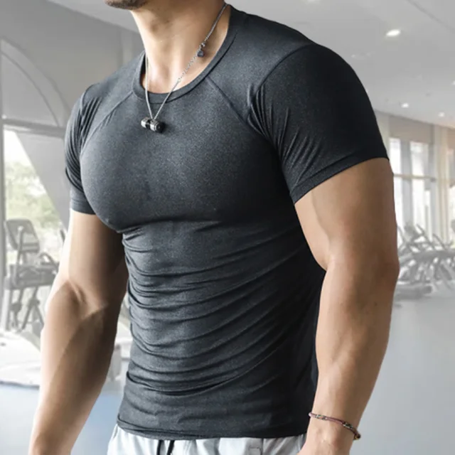 Custom Wholesale 90% Polyester 10% Spandex T Shirts Anti-Wrinkle Athletic Workout Mens Running Fitness Quick Dry Gym T-shirts
