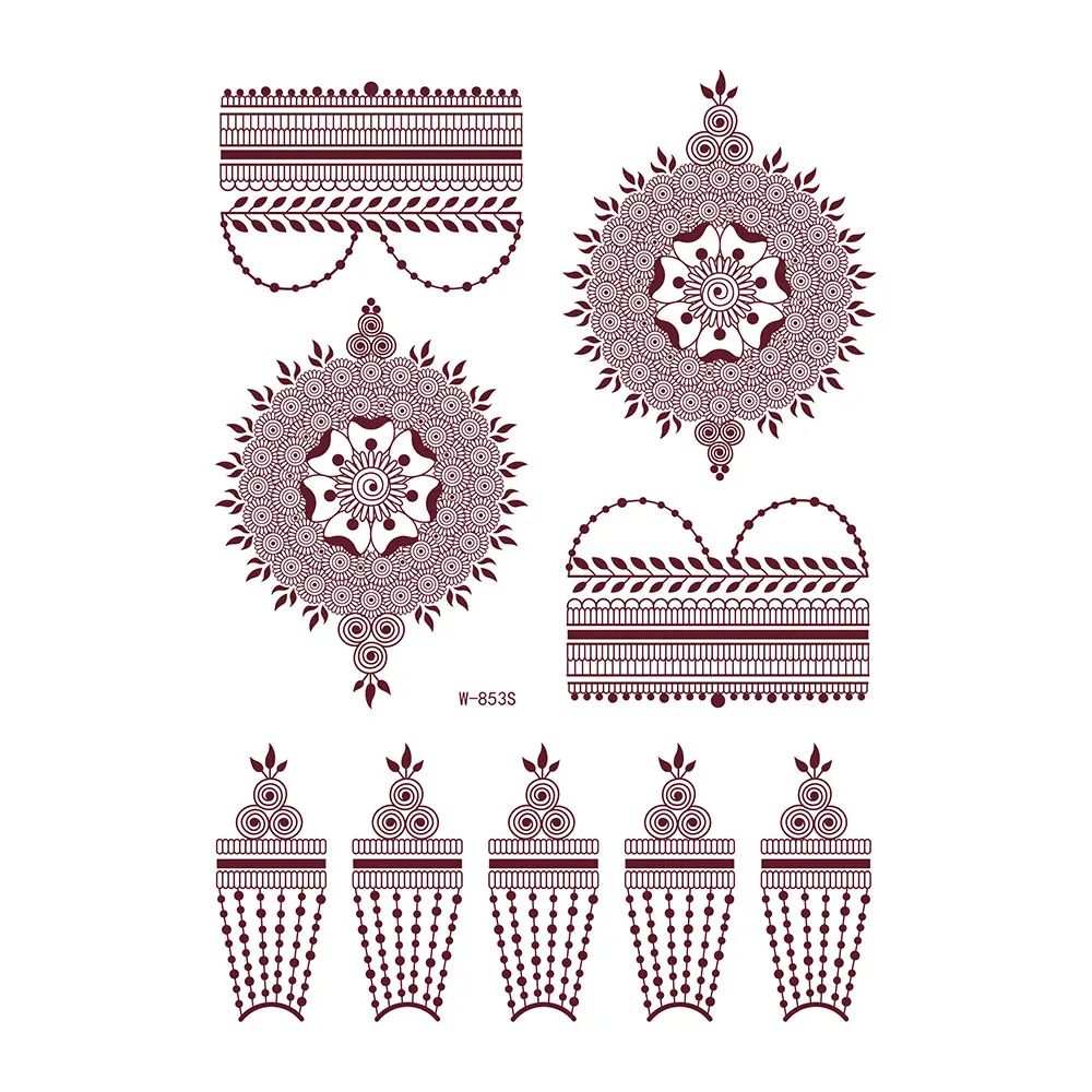 Красивая наклейка, тату-наклейка хной, временная черная белая красная хна, наклейка для татуировки рук