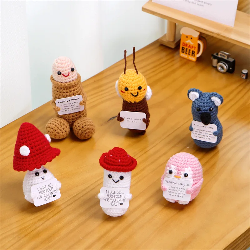 Undertake Customization Handmade Emotional Support Spoof Crochet Dolls Pickled Cucumber Potato with Positive Card Crochet Clasp