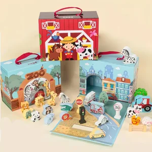 Hot Kindergarten Science Education Toys Wooden Theme Carton Set Kids' Zoo Educational Games Gift Box Street Stall Goods Offered