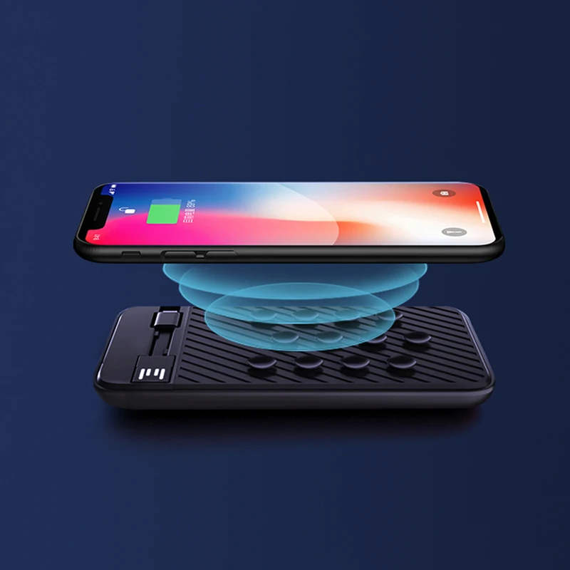8000mAh Power Bank Wireless Charging with Cable Suction Cup Power Bank with LED logo