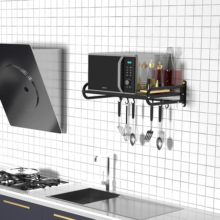 JH-Mech Kitchen Oven Bracket with Hooks Heavy Duty Commercial or Household Grade Wall Mount Microwave Wall Shelf
