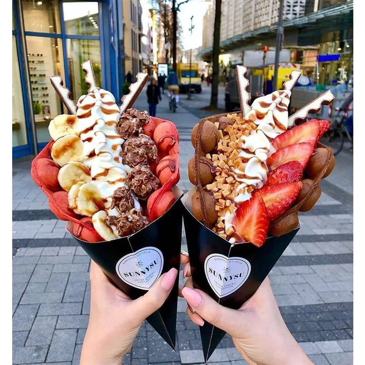 Manufacturer Customized Cardboard Crepe Cone French Fry Holder Bubble Waffle Holder