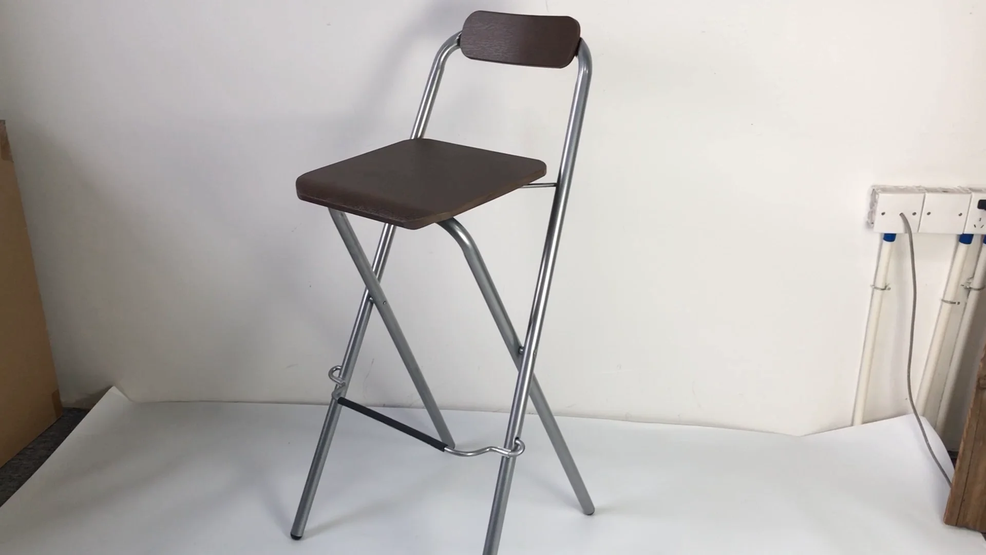 Black Foldable Bar Chair Metal Iron Bar Stool Dining Room Chair Modern