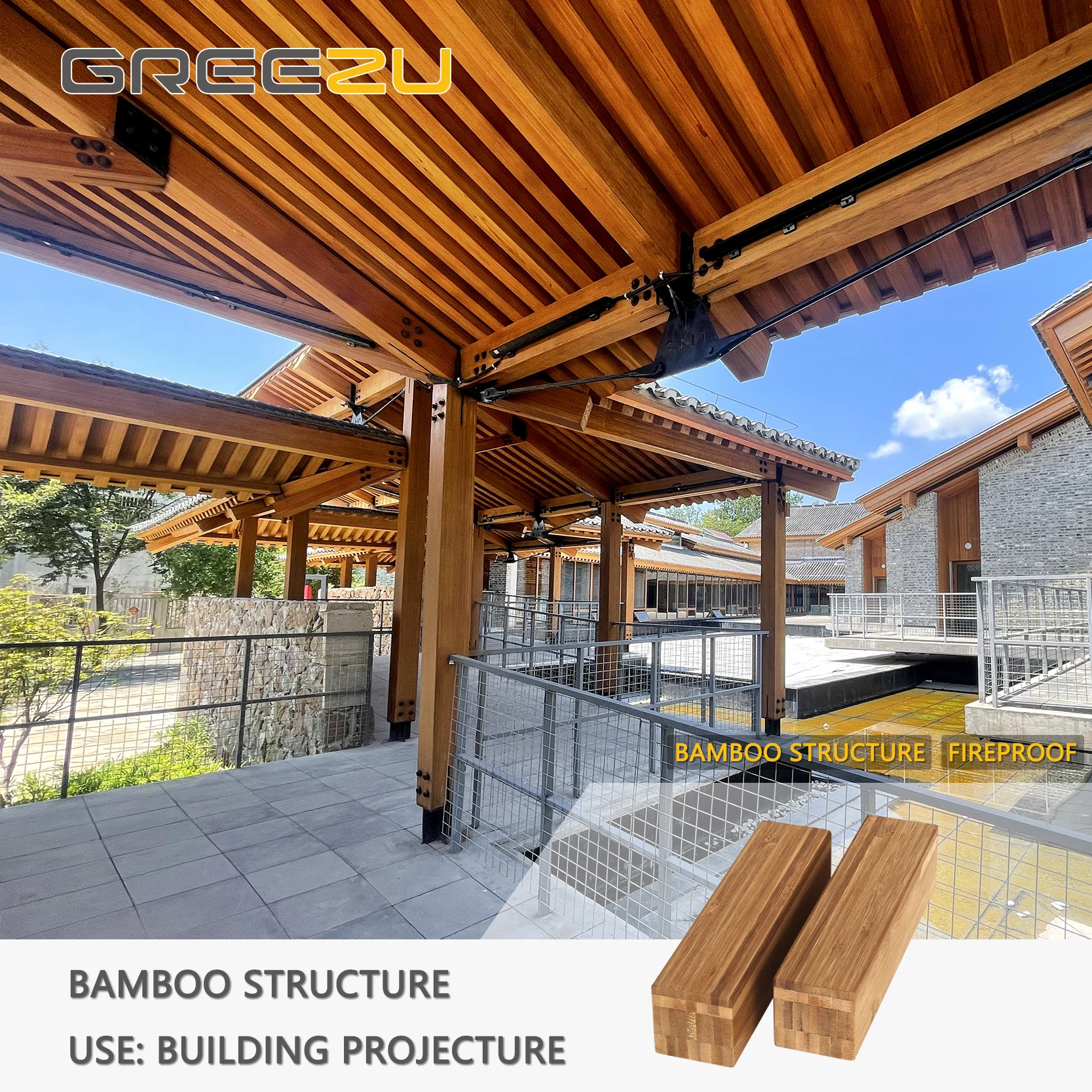 Structurally Engineered Prefabricated Bamboo Beams Wood Kiosk Cross Laminated Bamboo Column and Beams for House Use