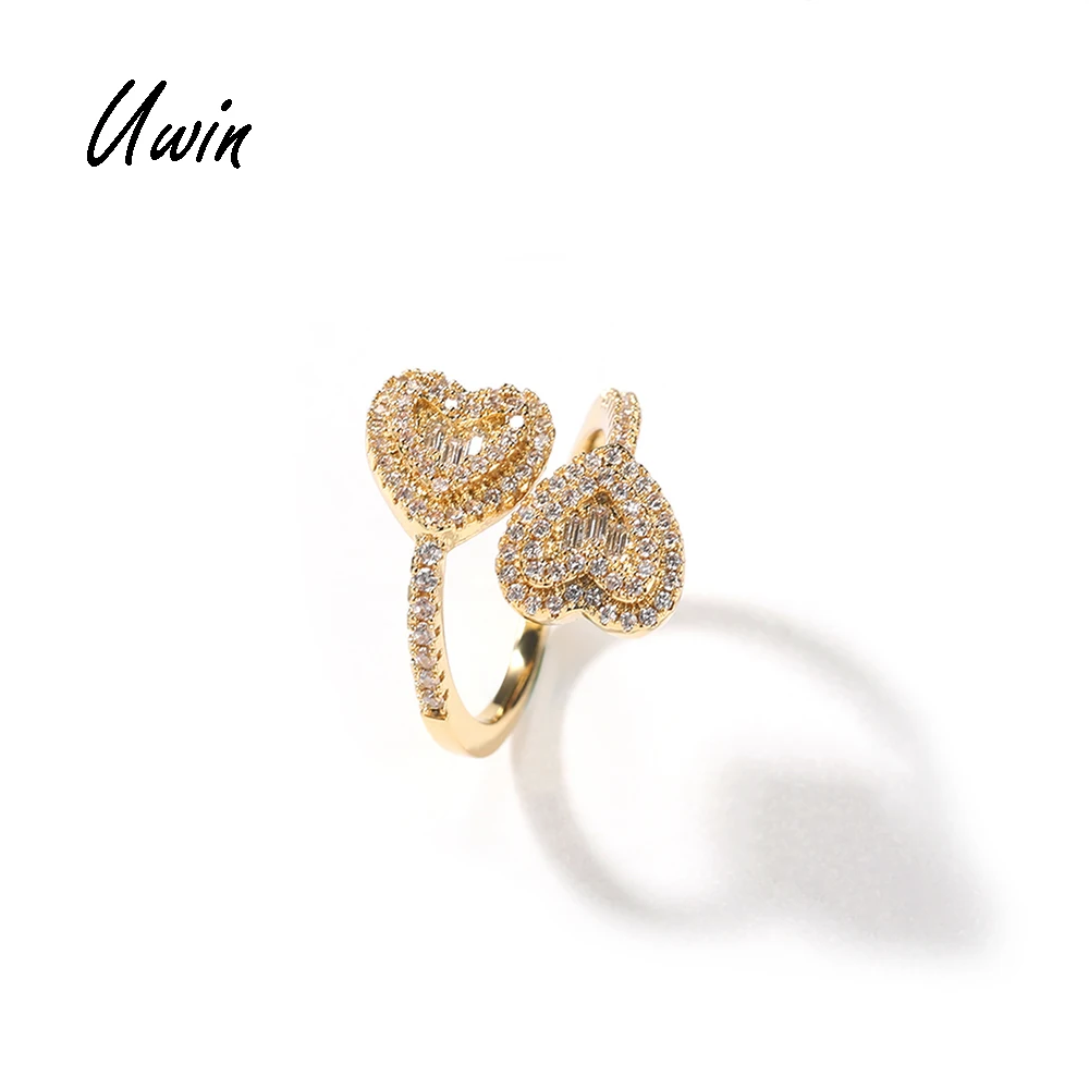 UWIN Twist Heart Ring Resizable Heart Shape Square CZ Fashion Trendy Rings Bling Bling 18K Gold Finished Women Jewelry
