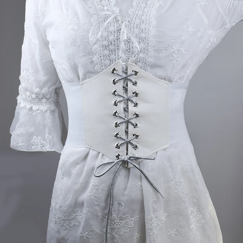 Cinturón De Corsé Elástico Ancho Para Mujer - Cordones Delanteros, Cierre Trasero, Estilo Retro, Ideal Para Halloween, Disfraces, Fiestas, Talla única