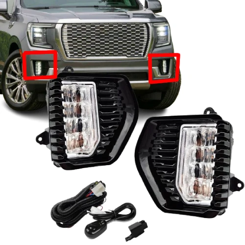 مجموعة مصابيح الضباب LED ذات العدسات الشفافة ذات غطاء الكروم لسيارة GMC Yukon 2019 2020 2021 مجموعة مصابيح الضباب