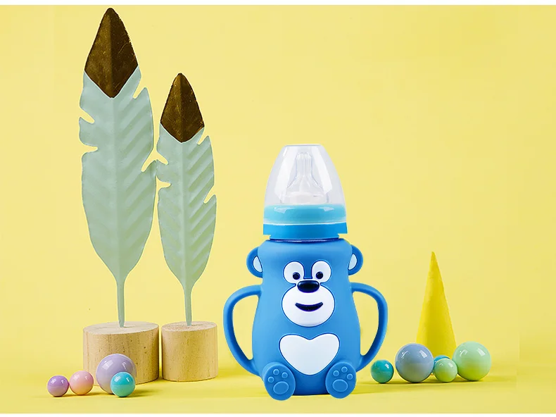 2in1 Baby Glass Bottle With Silicone Ball Cover Wholesale Baby Bottles