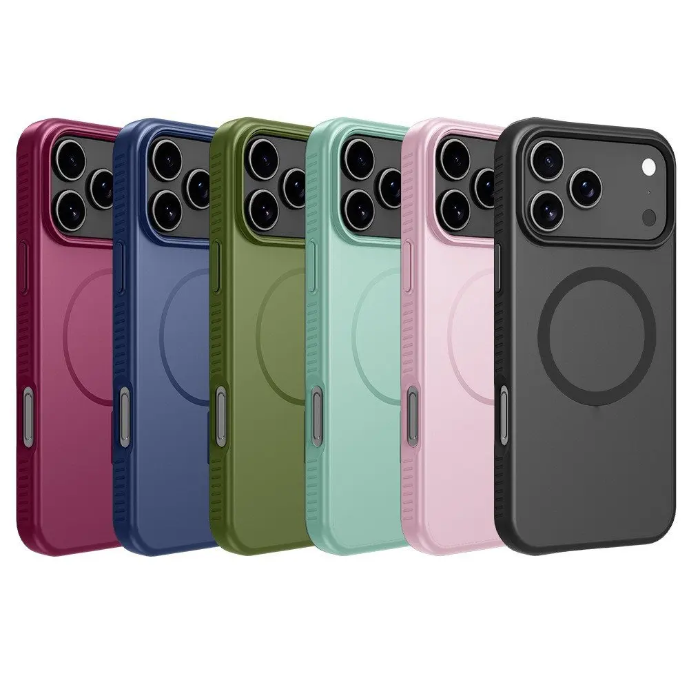 Coque de téléphone magnétique satinée, disponible en six couleurs, en matériau TPU et PC, pour la série iPhone 17, par Laudtec