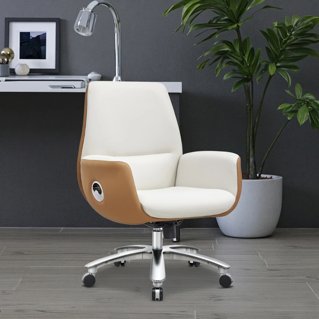 Modern High Back Leather Executive Office Chair Ergonomic Support Chrome Base Polyurethane Wheels Professional Desk Seating 5
