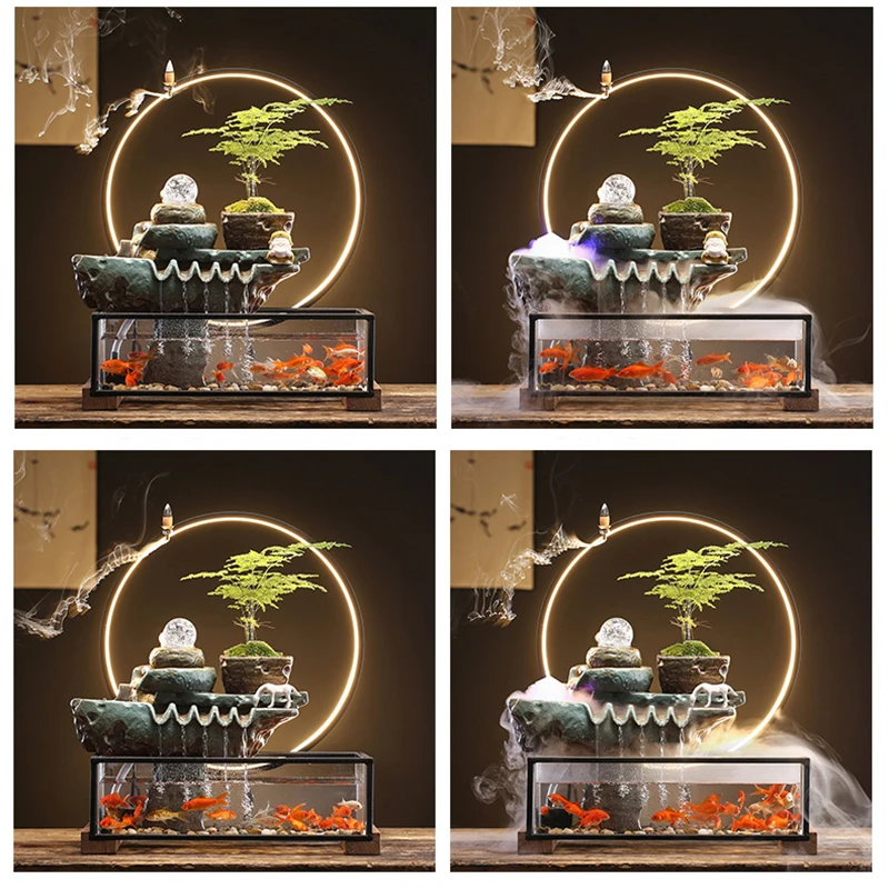 High Quality Ceramics Rockery Smoke Waterfall Indoor Mini Tabletop