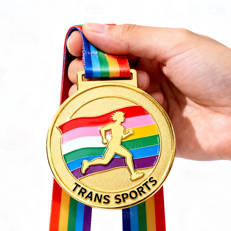 Crie suas Próprias Medalhas Esportivas Transgênero Personalizadas com Fitas Formato Redondo Baratas em Liga de Zinco com Esmalte 3D