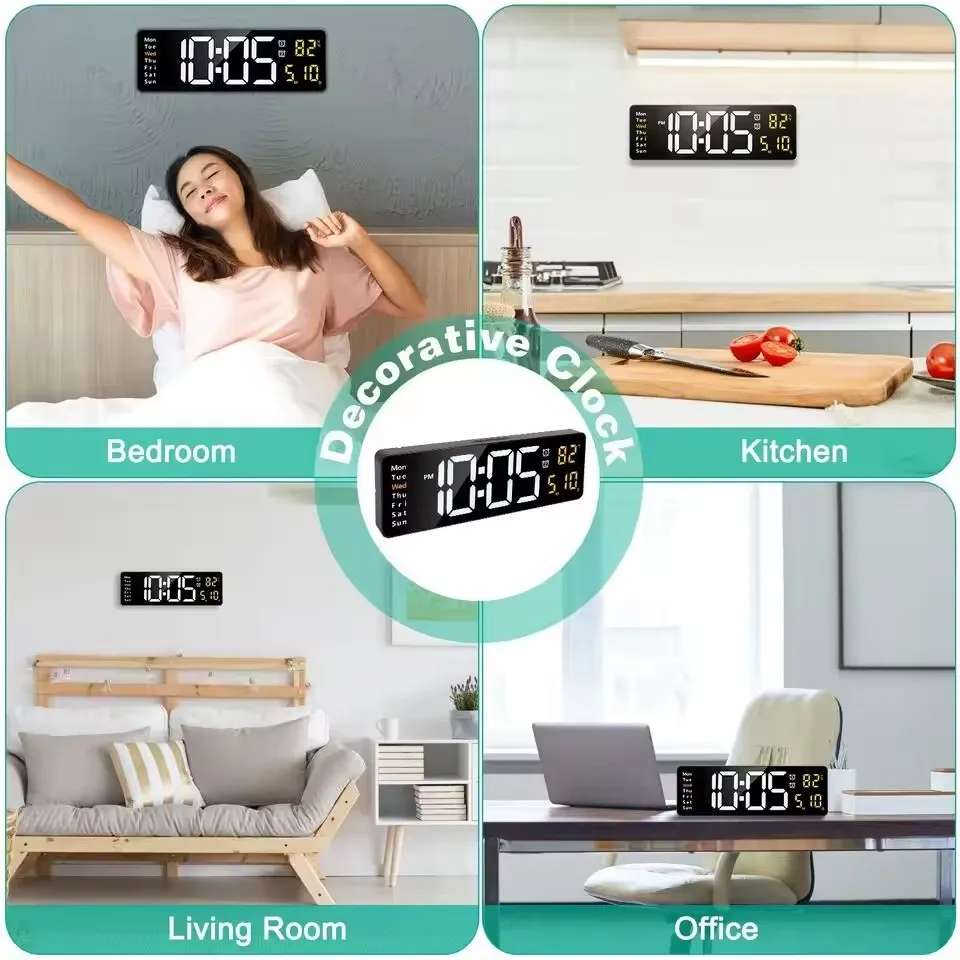 Wholesale Top 13 Inches Big Size Digital Wall Clock Remote Control Wall LED Clock With Temperature Calendar