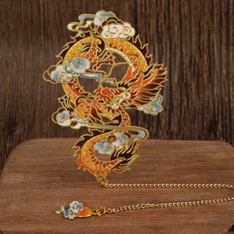 Custom Chinoiserie Bookmark Metal Chain Book Marks Dragon Phoenix Deer Bookmark