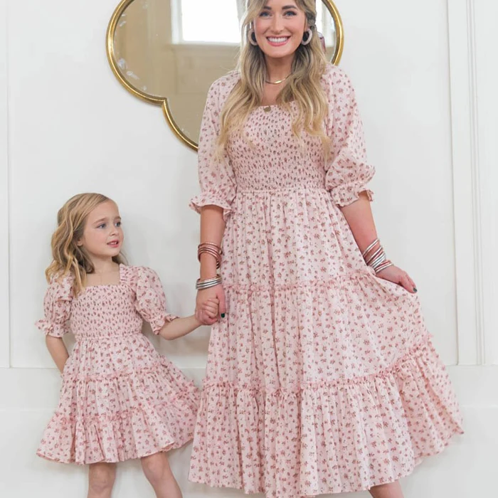 Mother Daughter Pink Party Wear Gown Combo