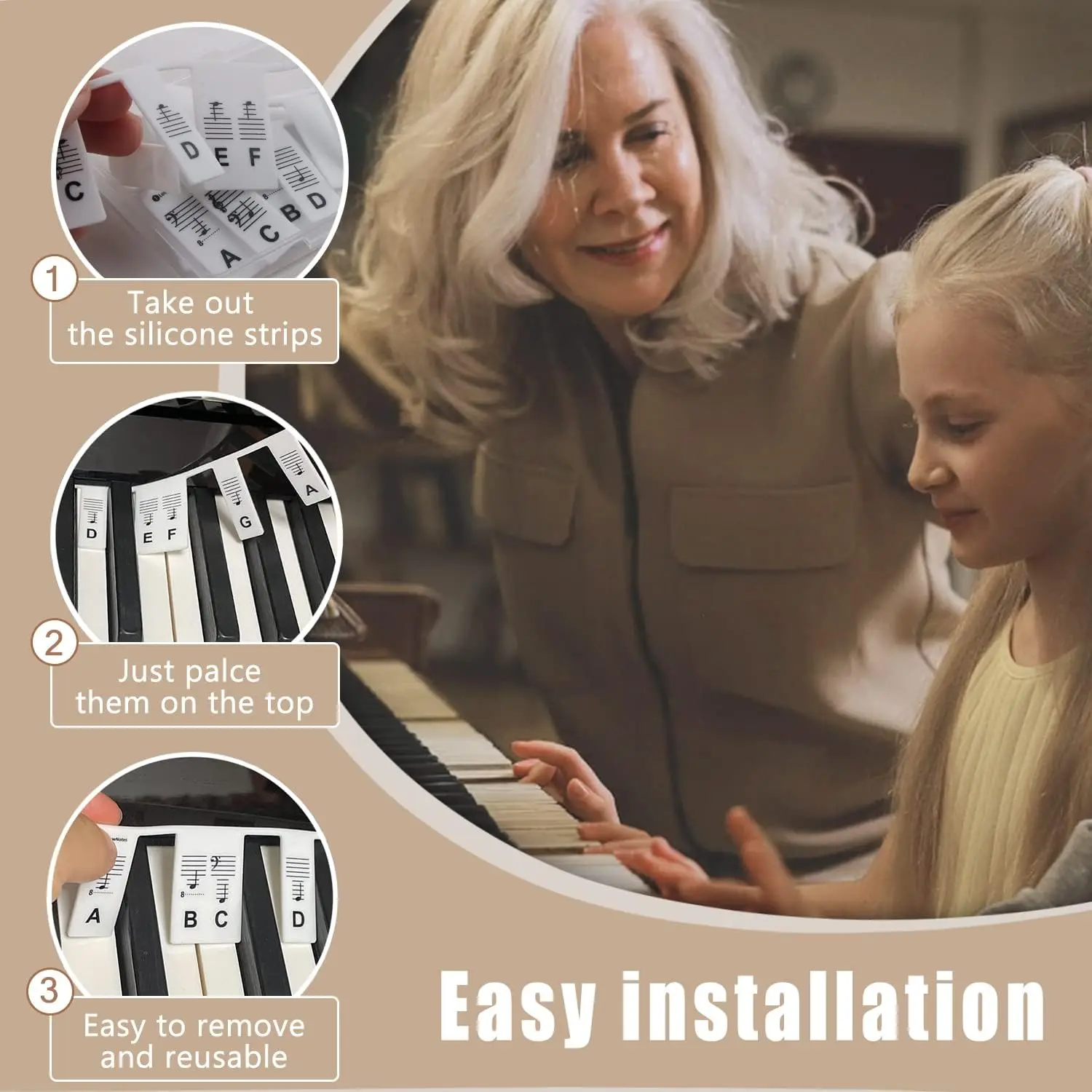 Étiquettes De Notes Amovibles Pour Clavier De Piano - 88 Touches Pour