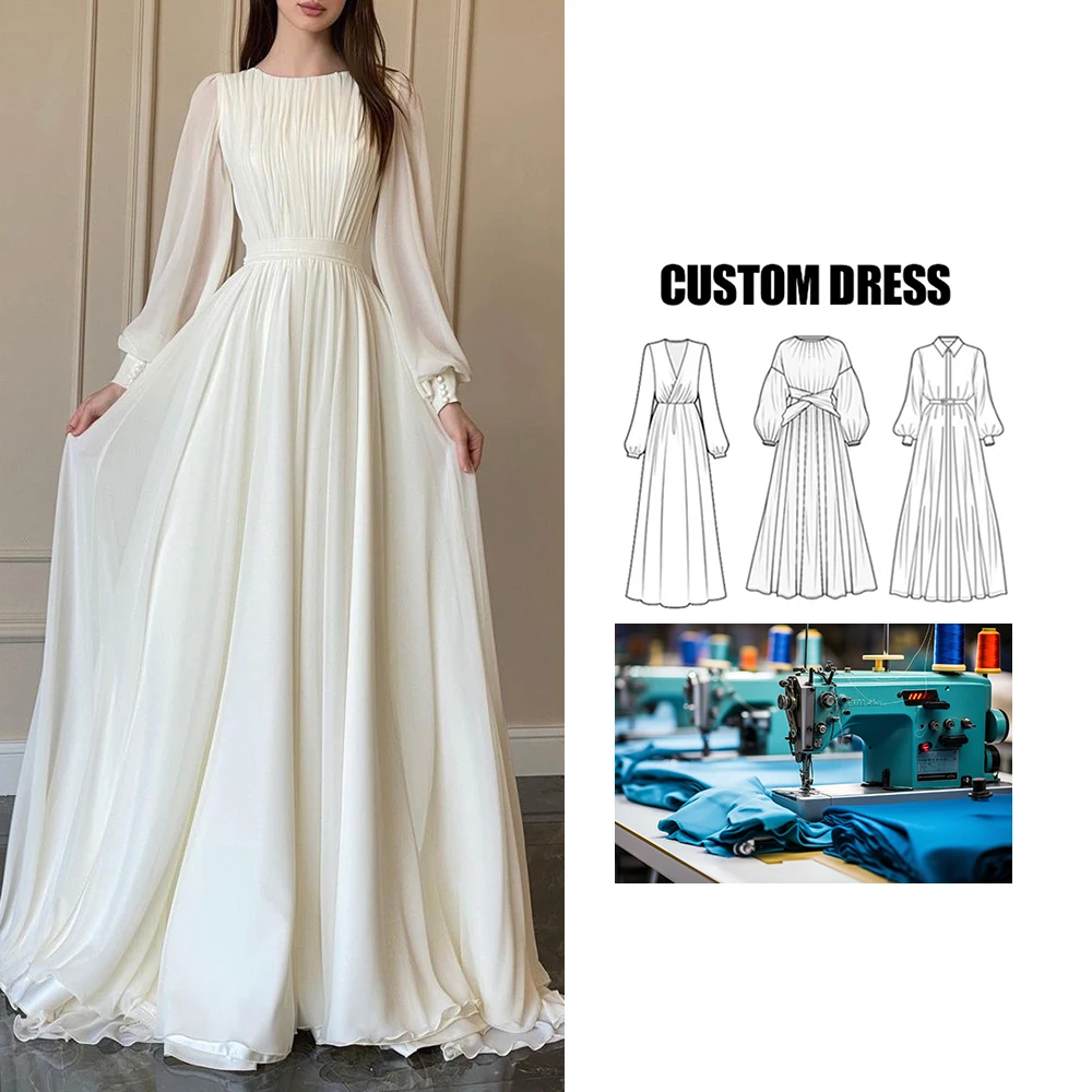 sachin and babi light blue dress Modest White Mermaid Long Evening Dress with Puff Sleeves Y4074 –  Simplepromdress main image 0