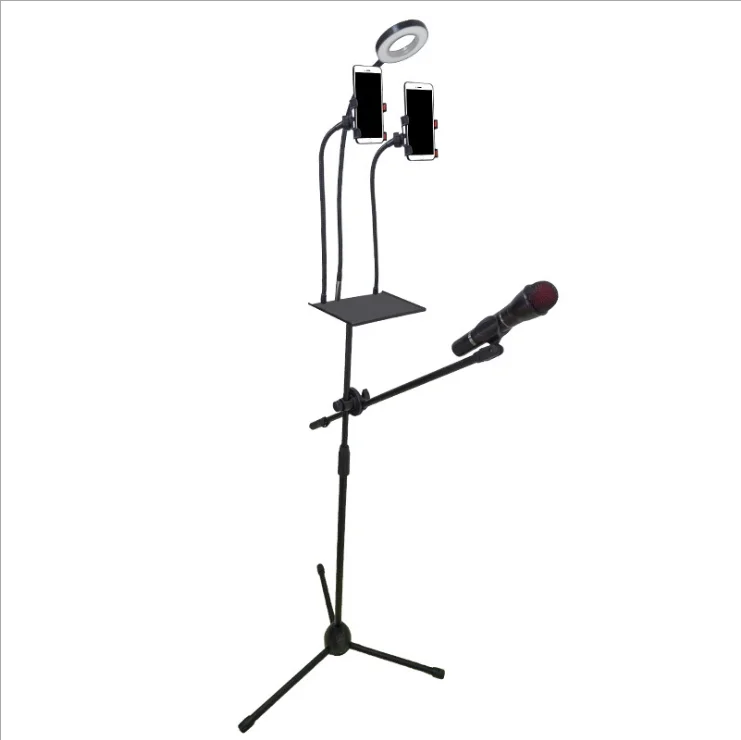 Broadcast Mic Stand with Selfie Ring Light Cellphone Stand