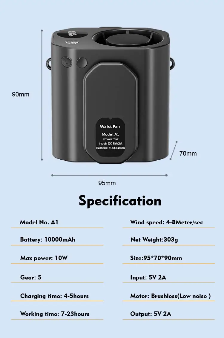Waist Usb Fan, Plastic, Portable - detail 52