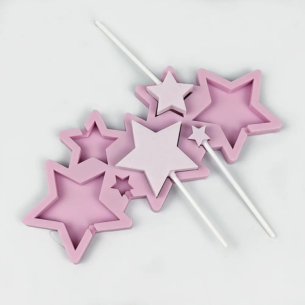 Silicone Eco-Friendly Candy Mold Six Connected Round Sheet Six Holes Heart Size Star Shape Russian Lollipop factory