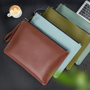 Put Mobile Phones and Tablets File Bag Portable PU Leather Bag A4 Size Zipper Document Bags for Men and Ladies