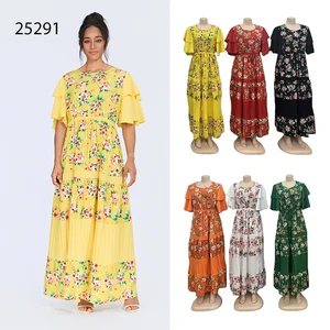 New Wholesale Summer Women's Floral Print Casual Loose Short Sleeve Round Neck Dress