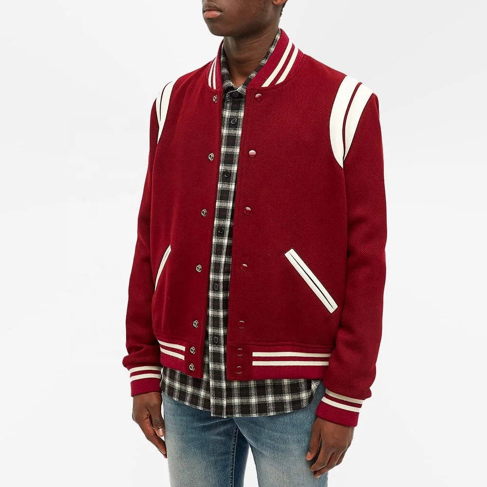 OEM Custom Embroidery Logo Patchwork Varsity Jacket Red Casual Wool Classic Teddy Letterman Jackets For Man on m.alibaba.com