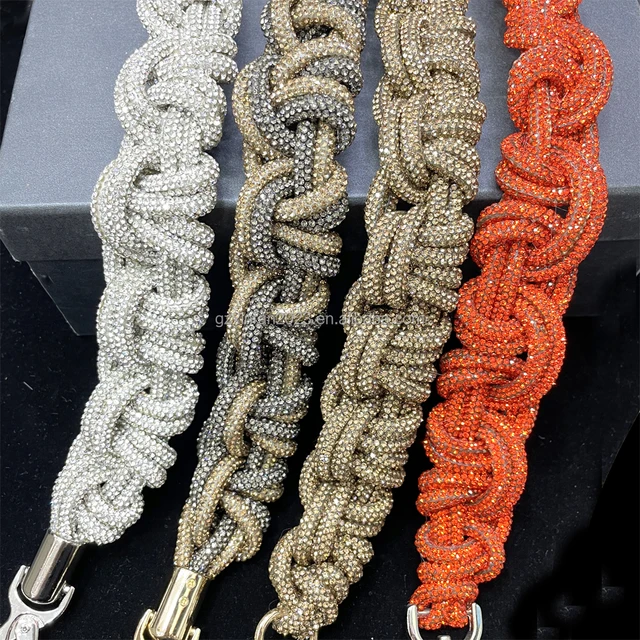 Sp002 wholesale handmade replacement bag strap braided rhinestone shoulder bag strap