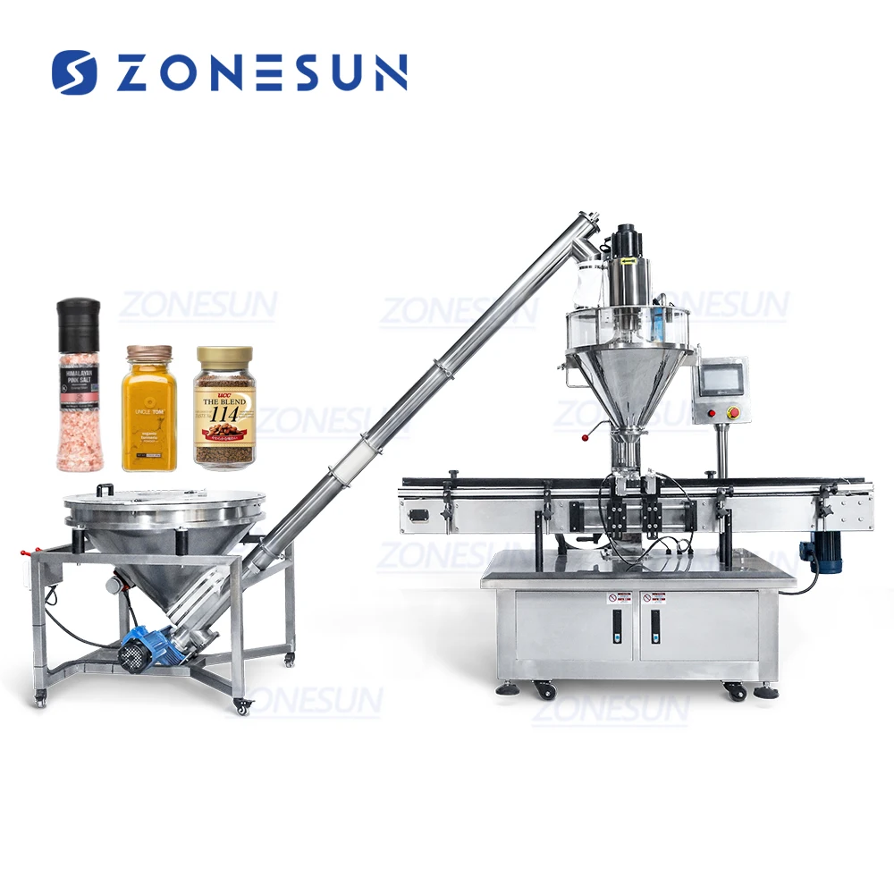 ZONESUN ZS-FM5A Automatic Auger Dry Milk Protein Powder Filler Talc Powder Bottle Filling Machine With Screw Conveyor Feeder
