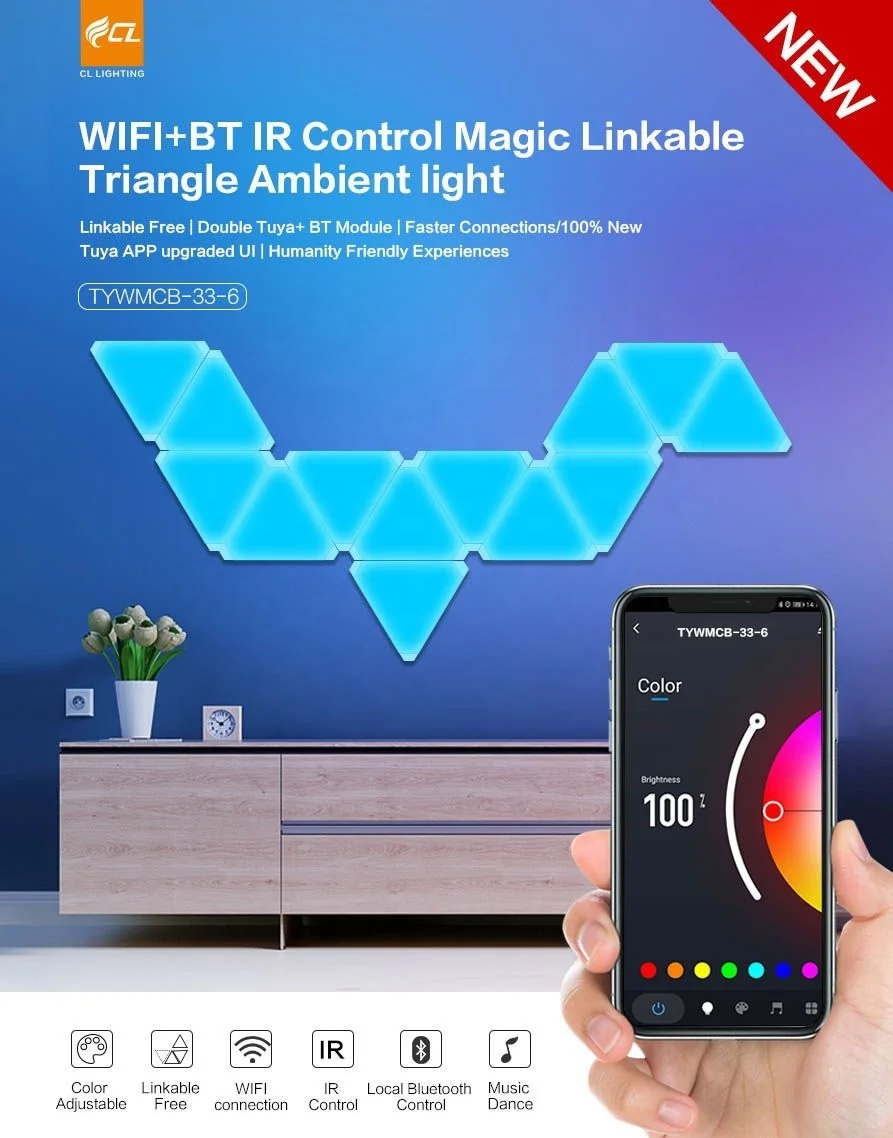 Banqcn Triangle Ambient Panel Light, Remote Controlled Diy Panel Light Modular Smart Wall Night Light