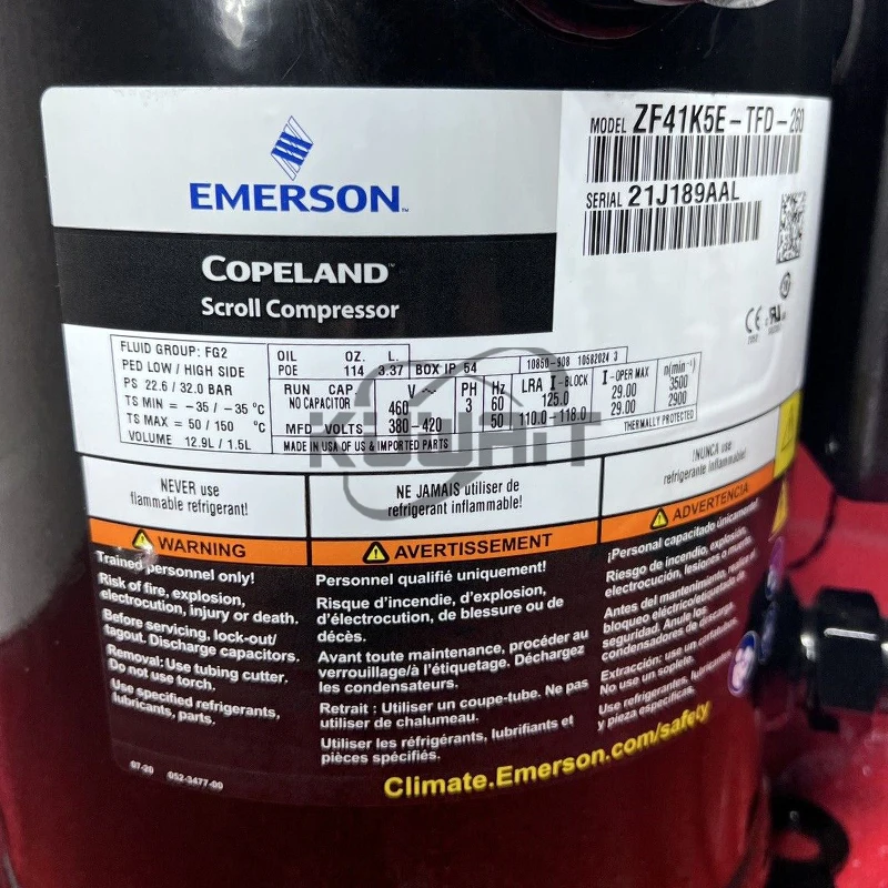 Compresor hermético Copeland ZF41K5E-TFD-567 para baja temperatura