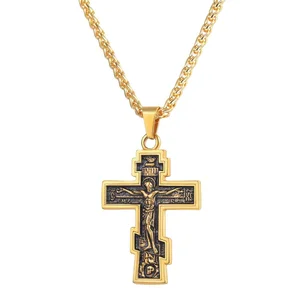 Custom Church Christian Men Jewelry Gold Plated Crucifix Cross Pendant