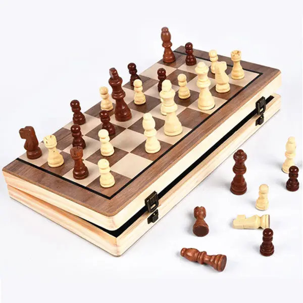 340mm*340mm Good Quality Wood International Chess No Magnet Echecs Foldable  Case Interesting Games Educational Intelligent Toy