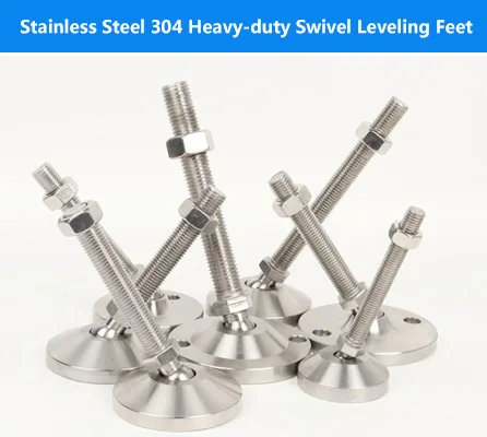 Stainless Steel Adjustable Leveling Feet - M6, M8, M10 Threads - 30mm & 50mm Rubber Base