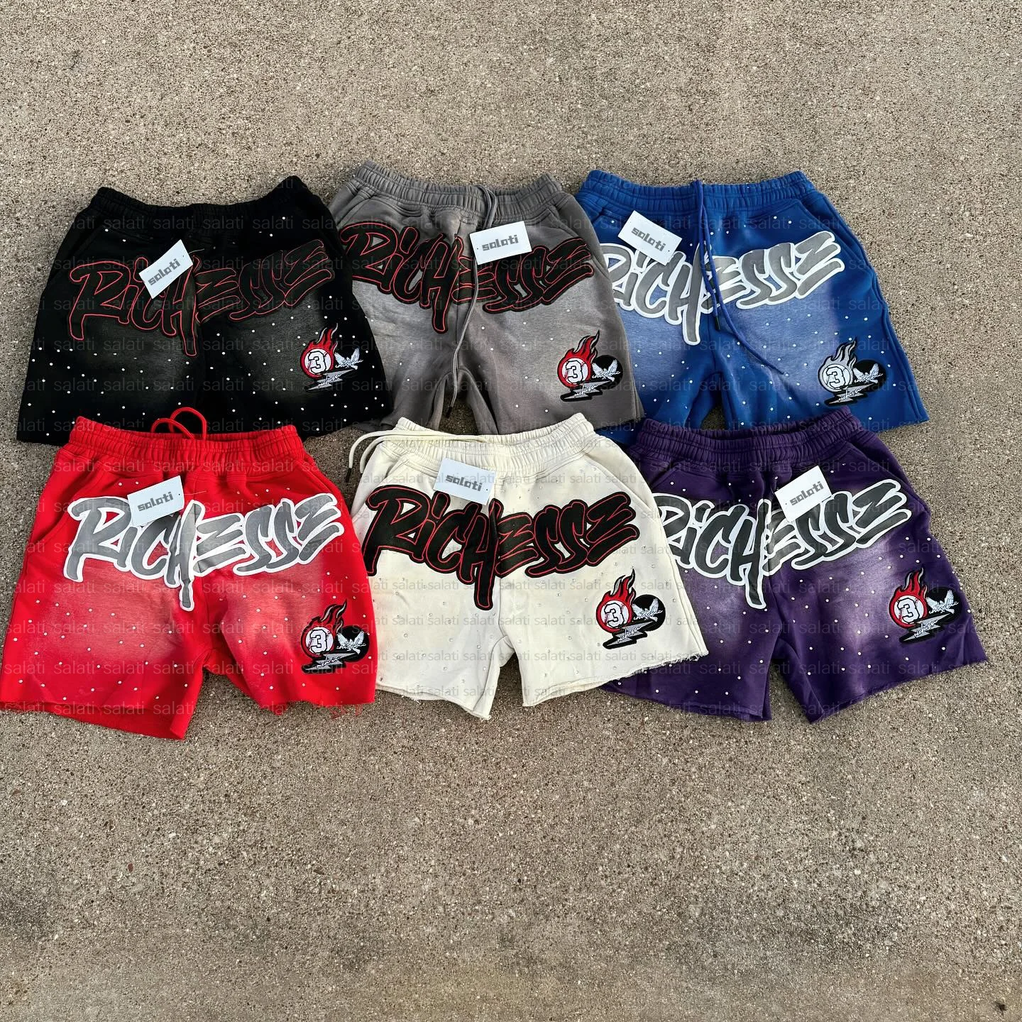 Custom Summer Jogger Sweat Shorts Cotton French Terry Baggy Distressed Puff Print Embroidery Rhinestone Acid Wash Shorts for Men