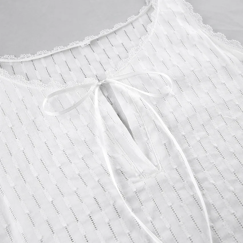 2026 Breathable Soft Loose-fitting Braces in White Nightgown Exclusive for Cross-border Pajamas Ladies' Homewear — detail