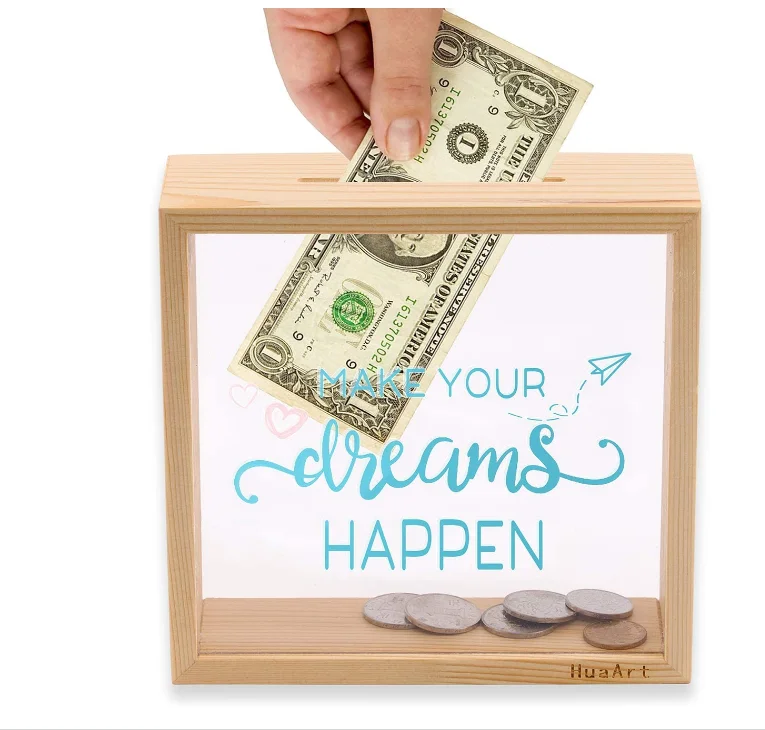 Индивидуальный дизайн декоративная коробка для теней деревянная рамка монета деньги копилки взрослых